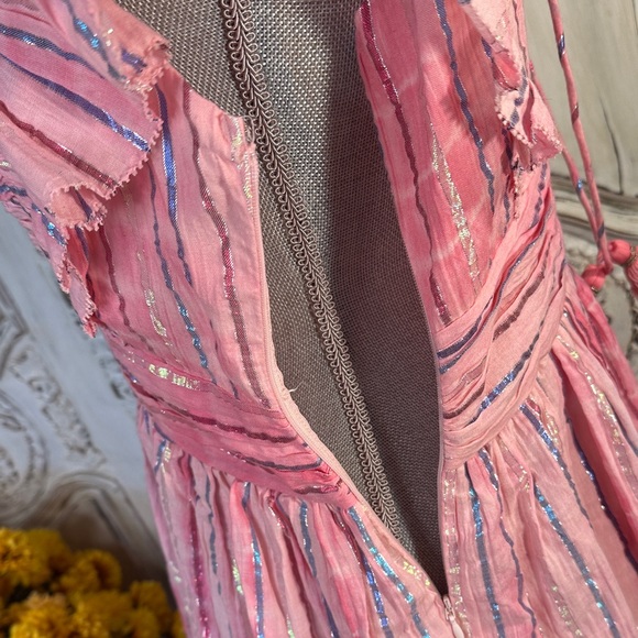 Saylor Stefania Elegant Pink and Metallic Ruffled Tiered Maxi Dress - Picture 11 of 14